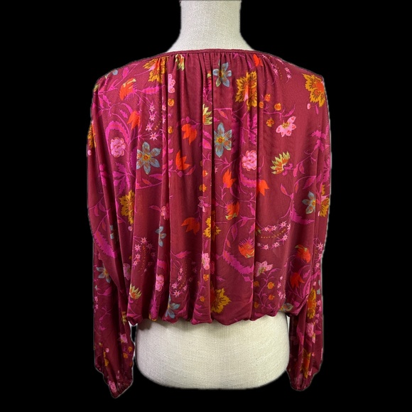 Free People Berry Combo Blouse Floral Boho Balloon Sleeve Womens Size XS - Picture 3 of 6